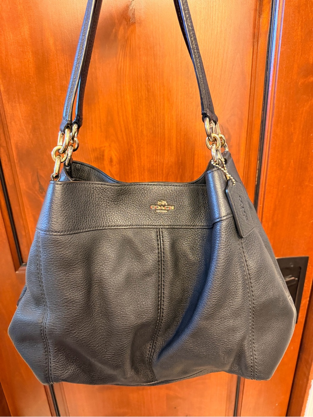 Coach Black Leather Shoulder Bag with Gold Hardware